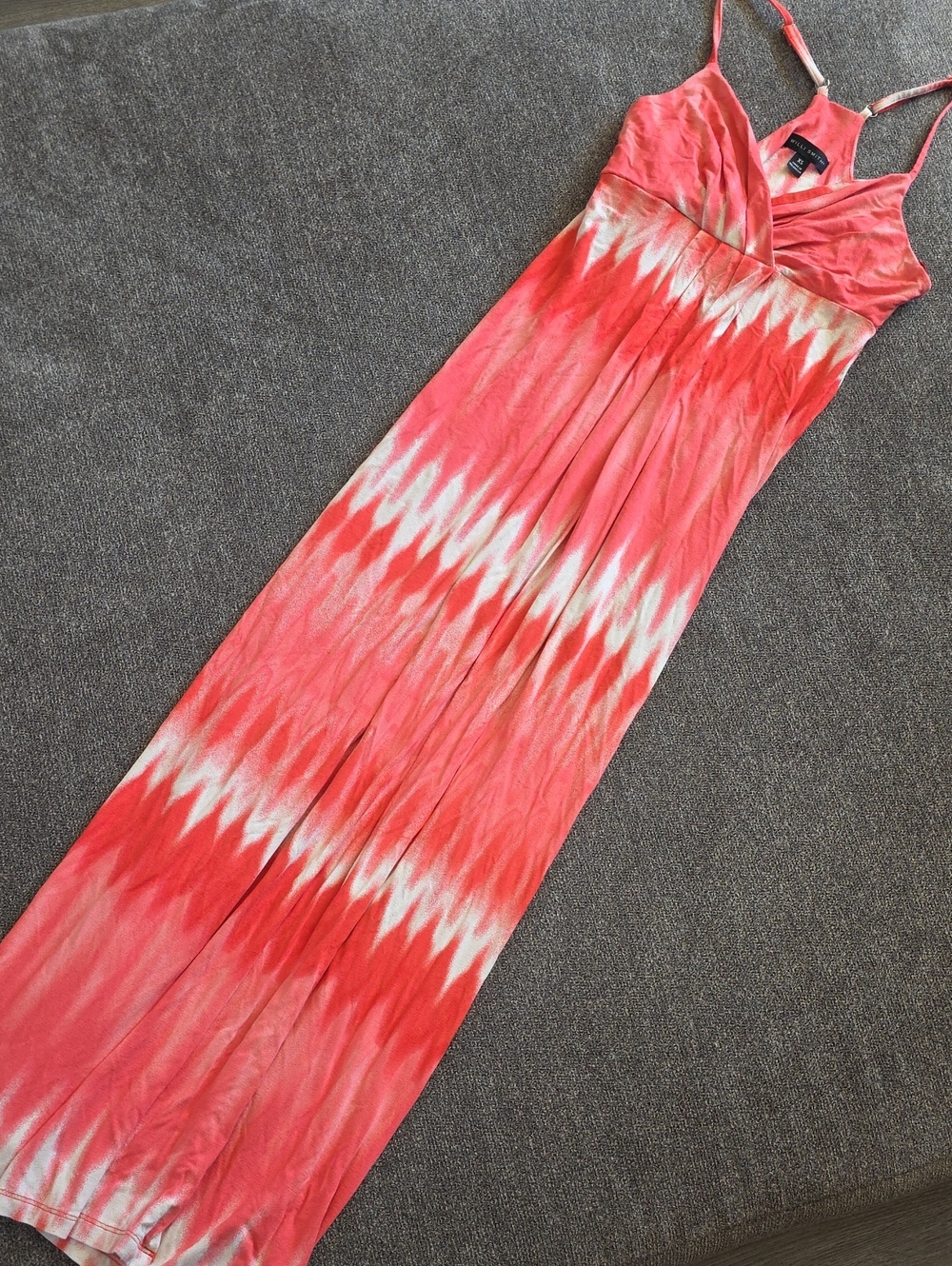 Vintage Willie Smith Coral Tie-Dye Maxi Summer Dress with Spaghetti Straps